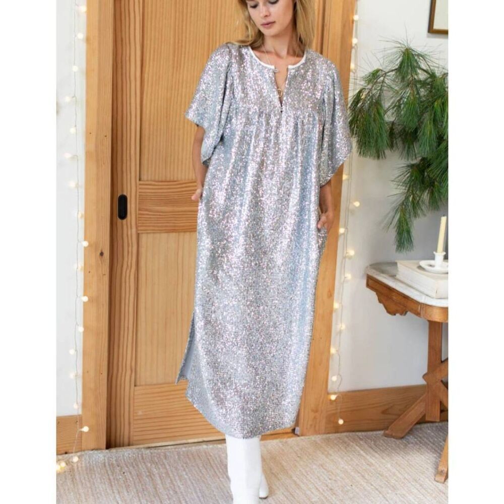 NWT Emerson Fry Marion Long Dress - Silver Sequin sz XXS